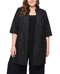 Alex Evenings Plus 3/4-Sleeve Textured Jacquard Top and Jacket Twinset