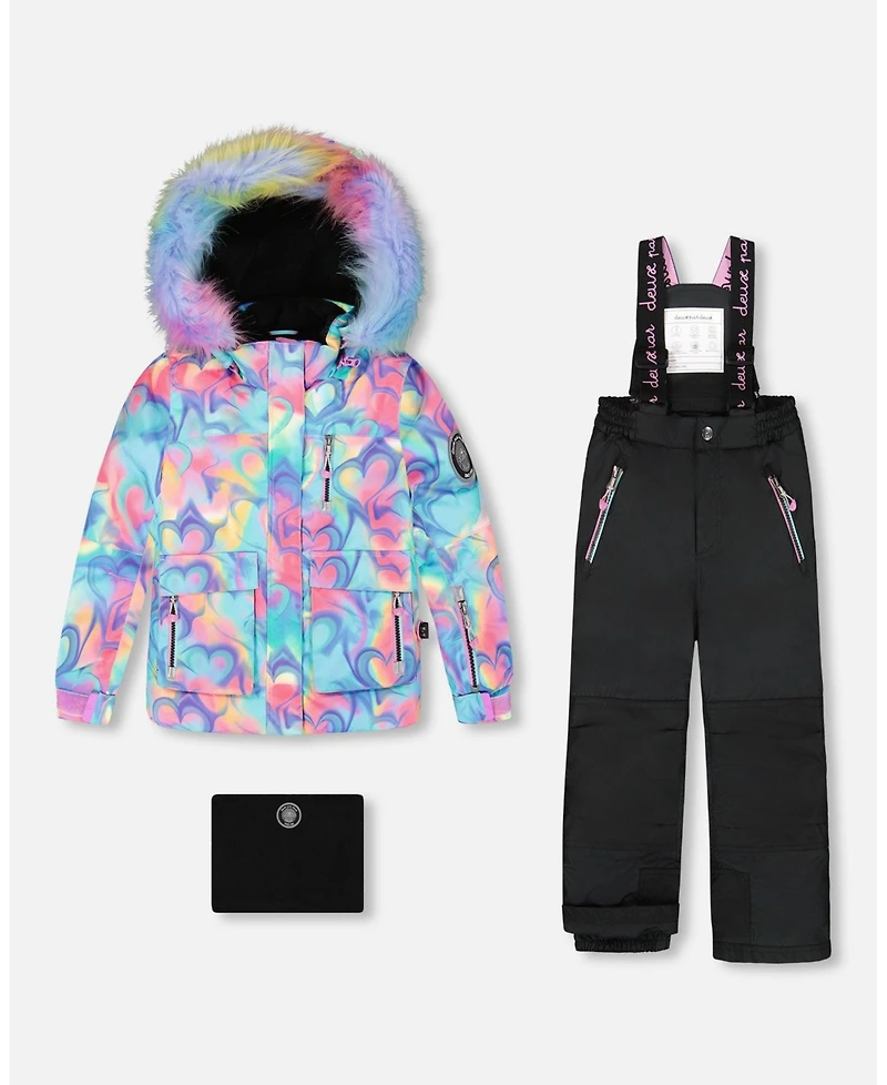 Deux par Girl Two-Piece Play Snowsuit Black with Multicolor Print Jacket