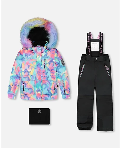 Deux par Girl Two-Piece Play Snowsuit Black with Multicolor Print Jacket