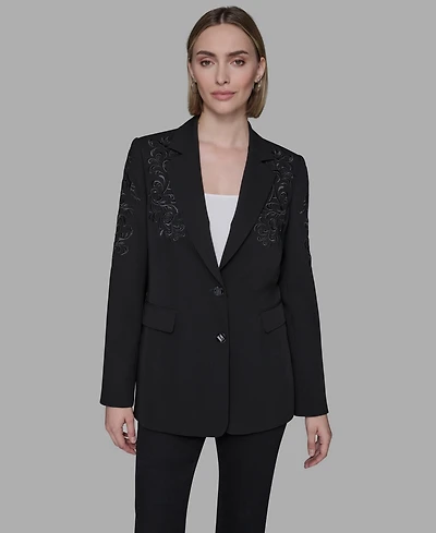 Karl Lagerfeld Paris Women's Embroidered Notch-Collar Blazer