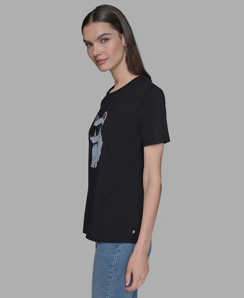 Karl Lagerfeld Paris Women's Sequin Choupette Crewneck T-Shirt