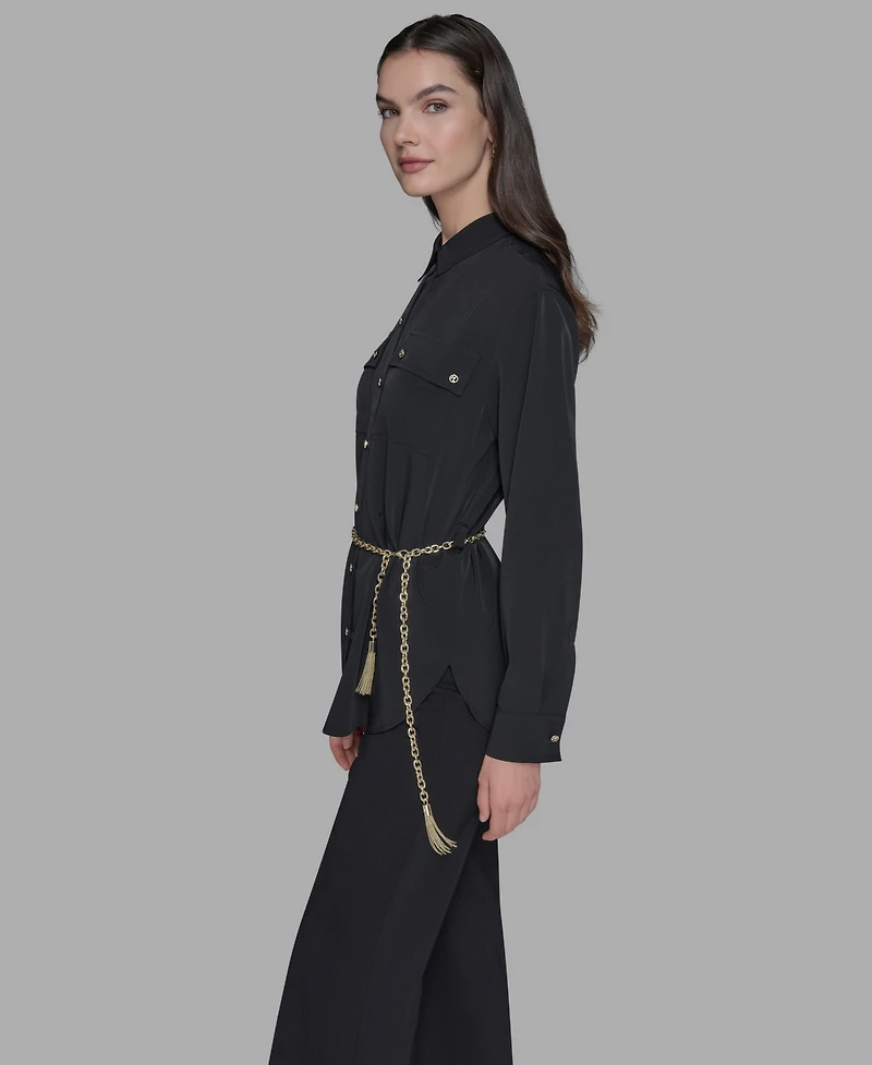 Karl Lagerfeld Paris Women's Belted Chest-Pocket Top