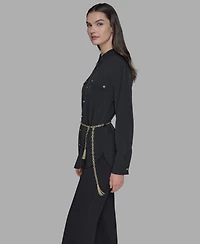 Karl Lagerfeld Paris Women's Belted Chest-Pocket Top