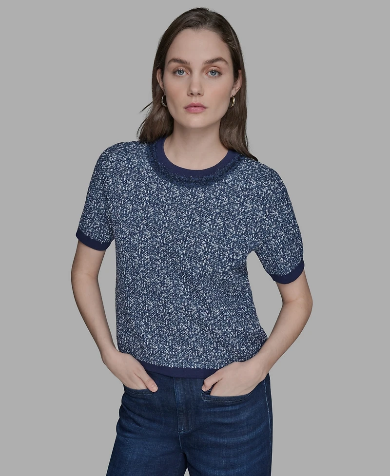 Karl Lagerfeld Paris Women's Textured-Knit Short-Sleeve Sweater