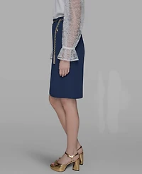 Karl Lagerfeld Paris Women's Chain-Belt Front-Slit Pencil Skirt