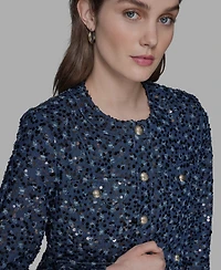 Karl Lagerfeld Paris Women's Sequin Pocket-Front Denim Jacket