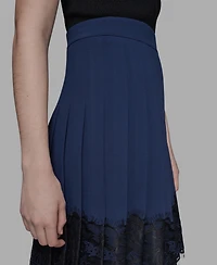 Karl Lagerfeld Paris Women's Pleated Lace-Trim Mini Skirt