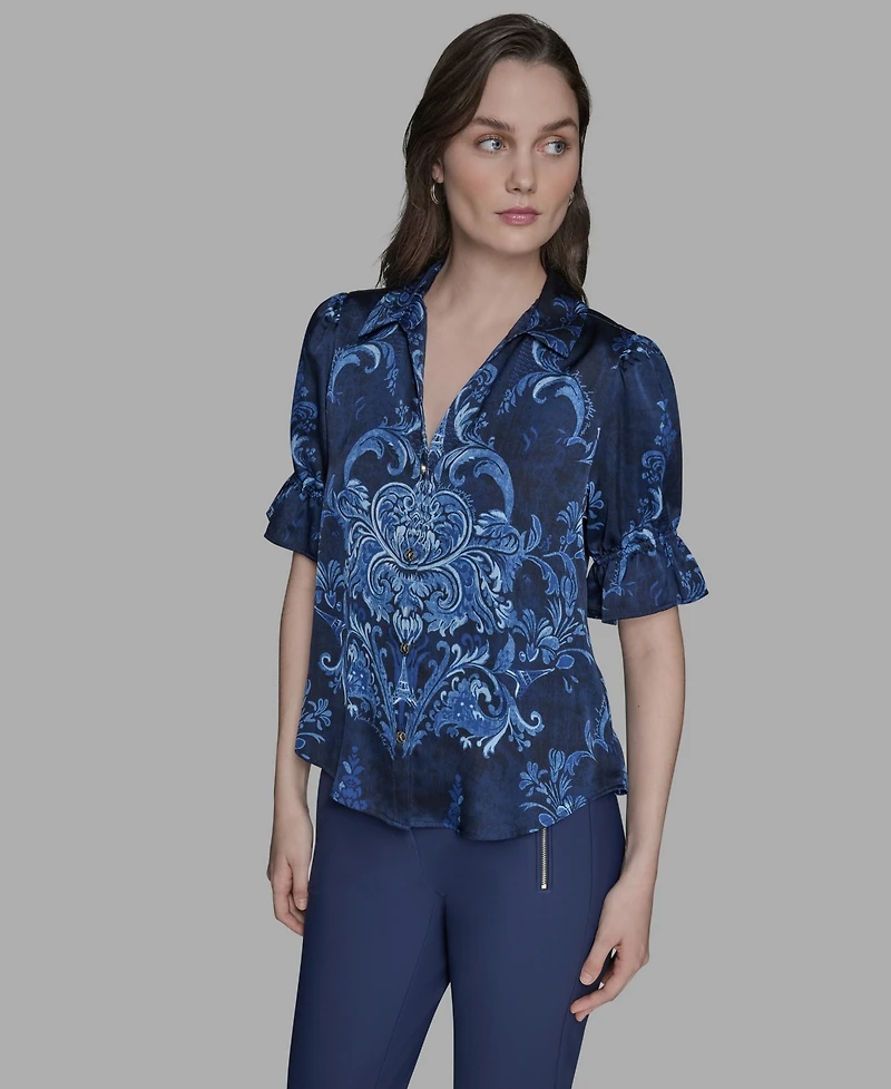Karl Algerfeld Paris Women's Printed Button-Front Shirt