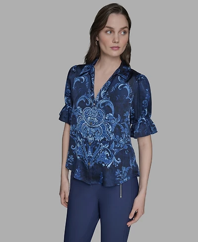 Karl Algerfeld Paris Women's Printed Button-Front Shirt