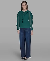 Karl Lagerfeld Paris Women's Keyhole Ruffle Top