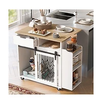 Aostirmotor 41.5 in. Wooden Dog Crate Cabinet with End Table, Rolling casters in White