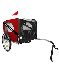 Aostirmotor Red Breathable Mesh Dog Cart with 3 Entrances Folding Pet Carrier Wagon Bicycle Carrier for Medium and Small Sized Dogs