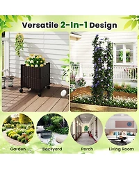 Gymax 87'' Tall Raised Garden Bed w/ Plant Box & Trellis Lockable Wheels Indoor Outdoor