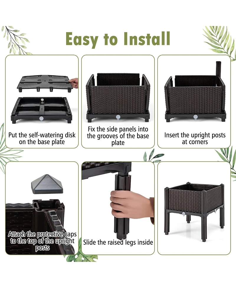 Gymax 4 Pcs Elevated Plastic Raised Garden Bed Planter Kit for Flower Vegetable Grow