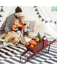 Gymax Wooden Wagon Planter Decorative Indoor/ Outdoor Rustic Flower Cart w/ Wheel