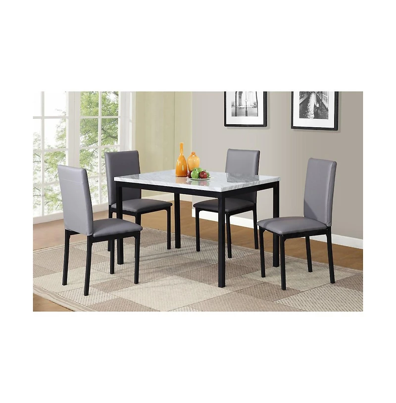 Roundhill Furniture Citico 5-Pc Dinette Set with Faux Marble Top, White Table with Gray Chairs