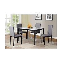 Roundhill Furniture Citico 5-Pc Dinette Set with Faux Marble Top, White Table with Gray Chairs