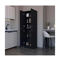 Vanirror Black Pantry Cabinet, Space-Saving Kitchen Storage with Four Doors & Adjustable Shelves, Freestanding Organizer