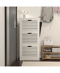 Vanirror Modern 3 Flip Drawers Shoe Cabinet - 3-Tier Wooden White Freestanding Narrow Entryway Hidden Shoe Organizer