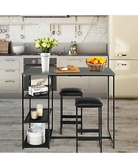 Gymax 3 Piece Pub Set Industrial Style Faux Marble Top Table and 2 Stools Dining Set