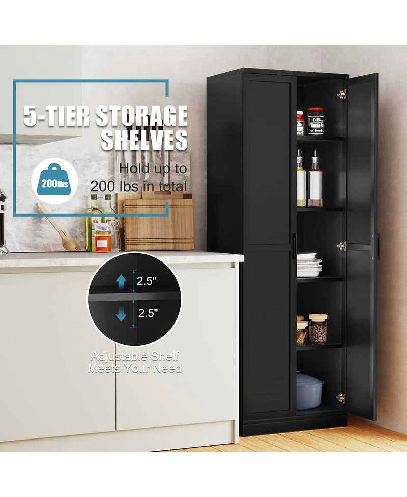 Gymax 70'' Storage Cabinet Freestanding Pantry Cabinet w/2 Doors & 5 Shelves