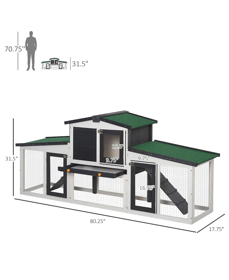 PawHut Large Rabbit Hutch with Double Runs, Wooden Guinea Pig Cage,