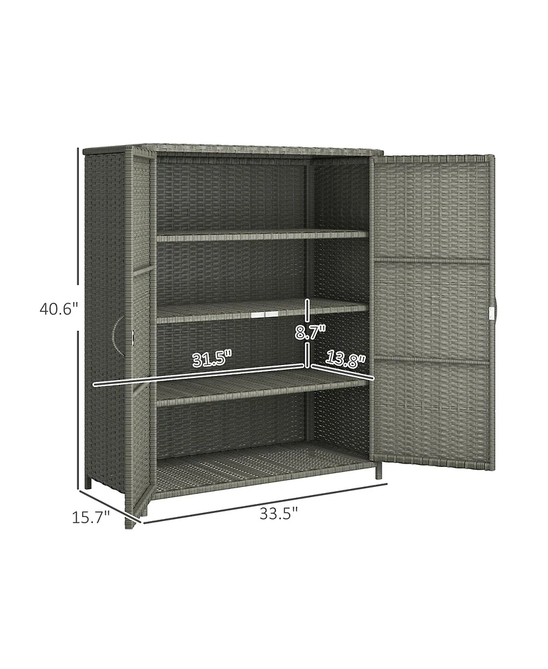 Outsunny Wicker Outdoor Storage Cabinet with Shelves, 2 Doors, Dark