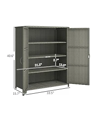 Outsunny Wicker Outdoor Storage Cabinet with Shelves, 2 Doors, Dark