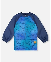 Deux par Deux Boy School Apron Blue Gradient Dinosaur Print - Toddler|Child