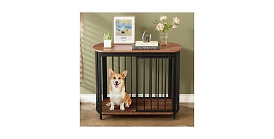 Aostirmotor 32 in. Wooden Furniture Style Dog Crate with Double-Doors for Small and Medium Dogs