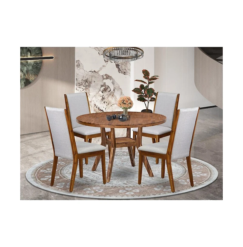 Luxe by East West Furniture 5-Pc Mid-Century Kitchen Set A Pedestal Table, 4 Grey Fabric Kitchen Chairs