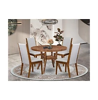 Luxe by East West Furniture 5-Pc Mid-Century Kitchen Set A Pedestal Table, 4 Grey Fabric Kitchen Chairs