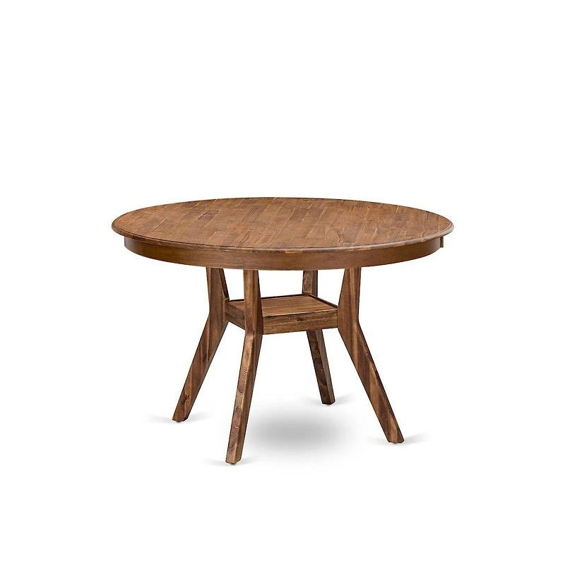 Luxe by East West Furniture 5-Pc Dining Set Of A Pedestal Kitchen Table, 4 Light Tan Fabric Kitchen Chairs
