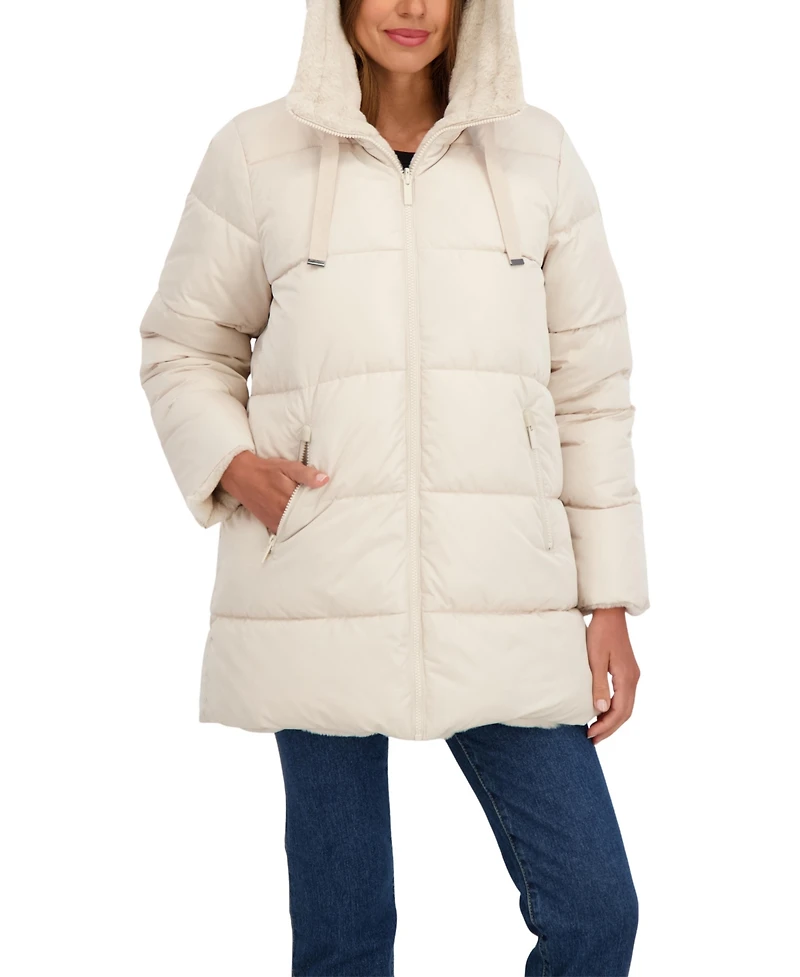 Sebby Collection Women's 3/4 Reversible Puffer Jacket