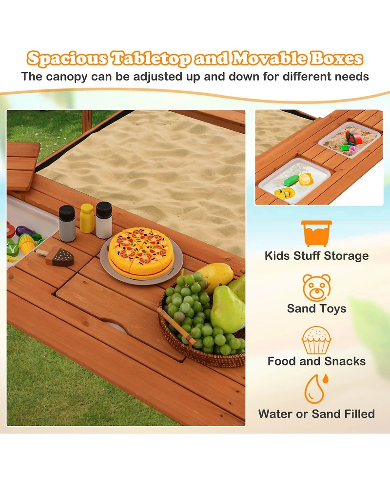 Wooden Sandbox with Lid Cover Kids Outdoor Play Equipment Gift for Ages 3+