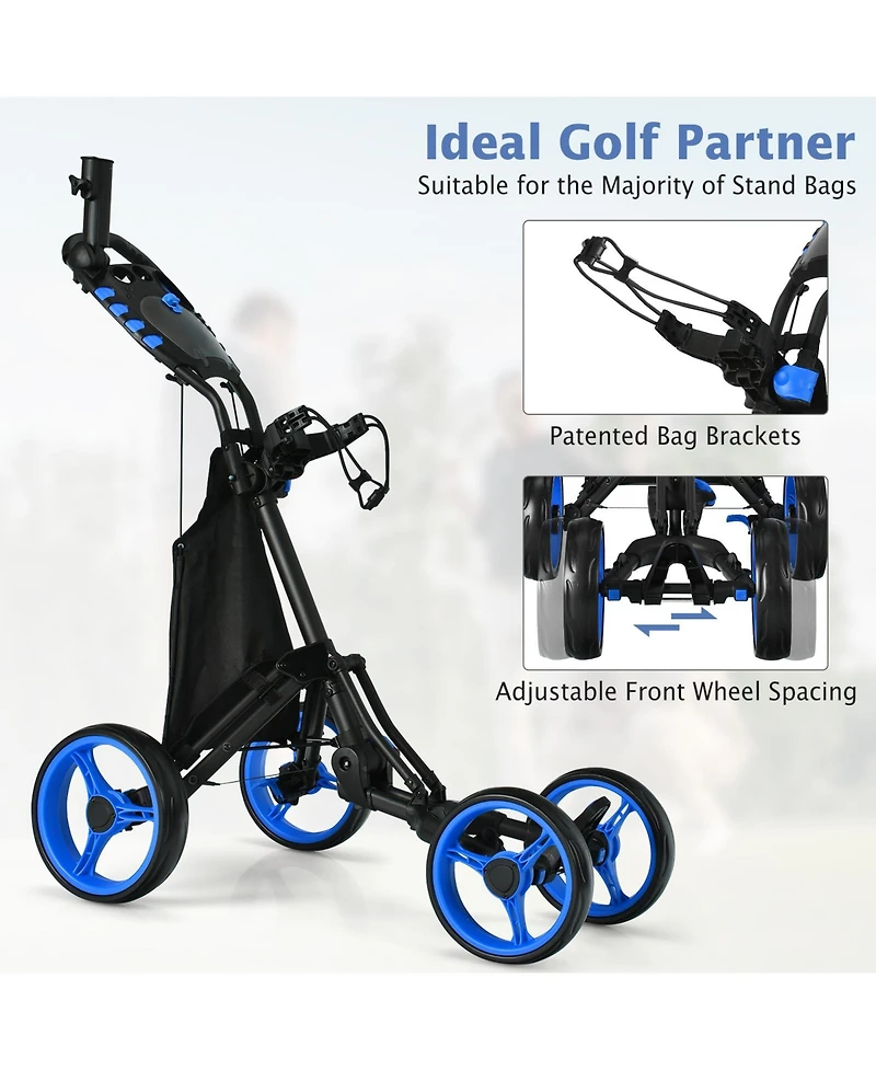 Akiudex 4-Wheel Foldable Golf Push Cart with Adjustable Handle