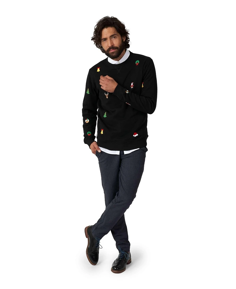 OppoSuits Deluxe Christmas Sweater for Men - X- Mas Icons Black With Stylish Long Sleeve Crew Neck