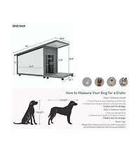 Aostirmotor 44.1 in. Outdoor Wooden Dog house with Food bowl, 4 swivel wheels in Gray
