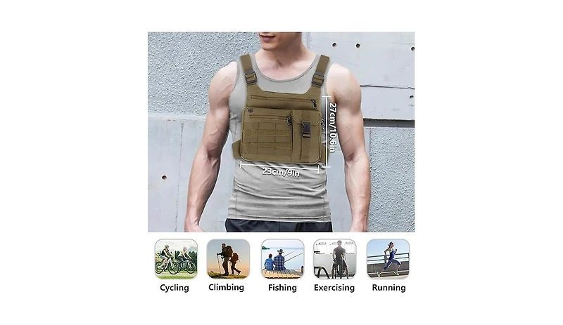 Tactical Chest Pack Running Bag: Outdoor Sports Lightweight Water Resistant - Hiking Edc Vest Rig Pack Men Women(Tactical Brown)