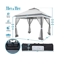 Yaheetech 11x11ft Pop-Up Gazebo Tent with Four Mesh Sidewalls, Brown