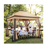 Yaheetech 11x11ft Pop-Up Gazebo Tent with Four Mesh Sidewalls, Brown