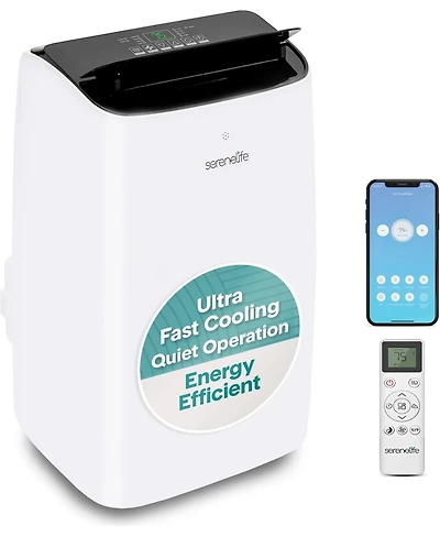 SereneLife 10300 Btu Portable Inverter Air Conditioner with Cooling, Heating, Wi-Fi Connectivity, and Quiet Operation – Perfect for Bedrooms, Offices,