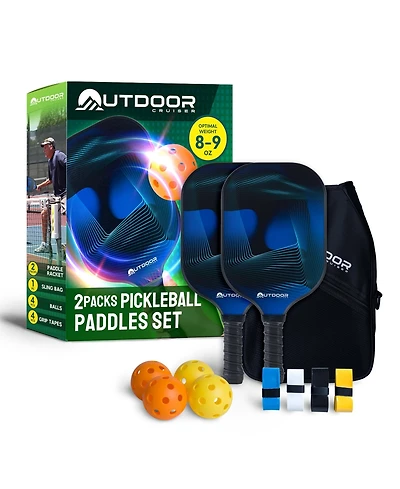 Outdoor Cruiser Pickleball Paddle Set – Usapa Approved, Premium Fiberglass Paddles with Lightweight Shock-Absorbing Grip, Includes 2 Rackets, 4