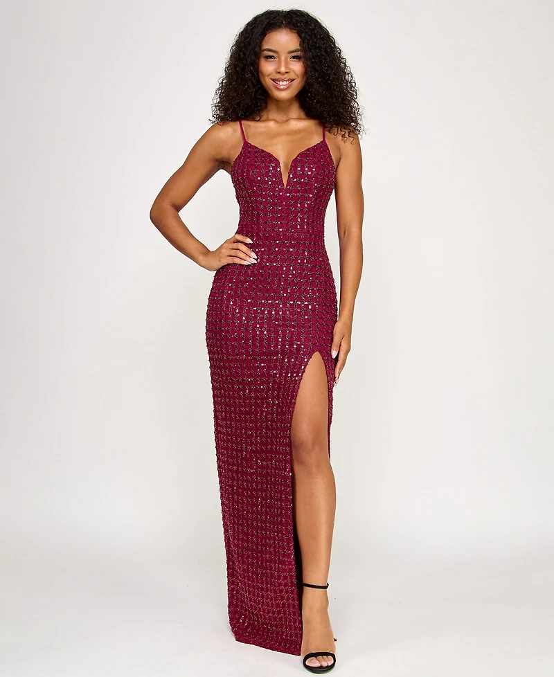 Seni & Cade Juniors' Sequin Power Mesh Gown