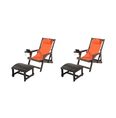 Jiallo Canvas Sling Chair With Cup And Wine Holder And Ottoman (Set Of