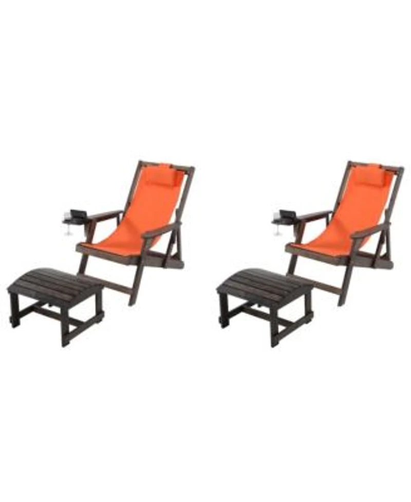 Jiallo Romantic Collection Canvas Sling Chair With Cup Wine Holder Ottoman Set Of