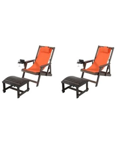 Jiallo Romantic Collection Canvas Sling Chair With Cup Wine Holder Ottoman Set Of