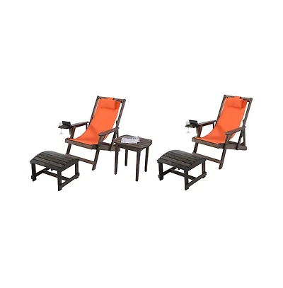 Jiallo Canvas Sling Chair With Cup And Wine Holder Ottoman (Set Of
