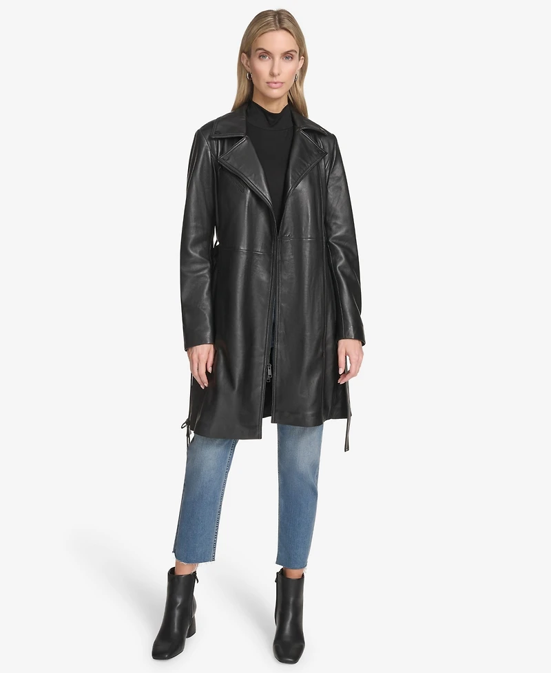 Andrew Marc Women's Jacqui Moto Style Leather Trench Coat