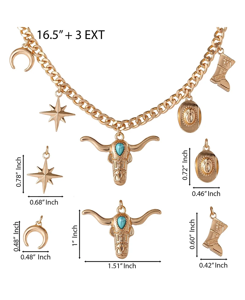 Jessica Simpson Western Charm Necklace in Gold-Tone with Turquoise Accent